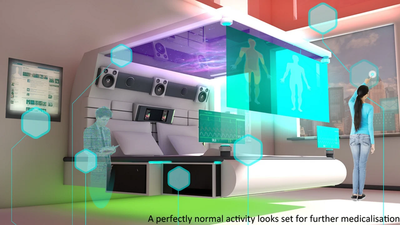 Close up on a plate of mashed potatoes, topped with baked pork chops with cream of mushroom soup, and a side of green beans.